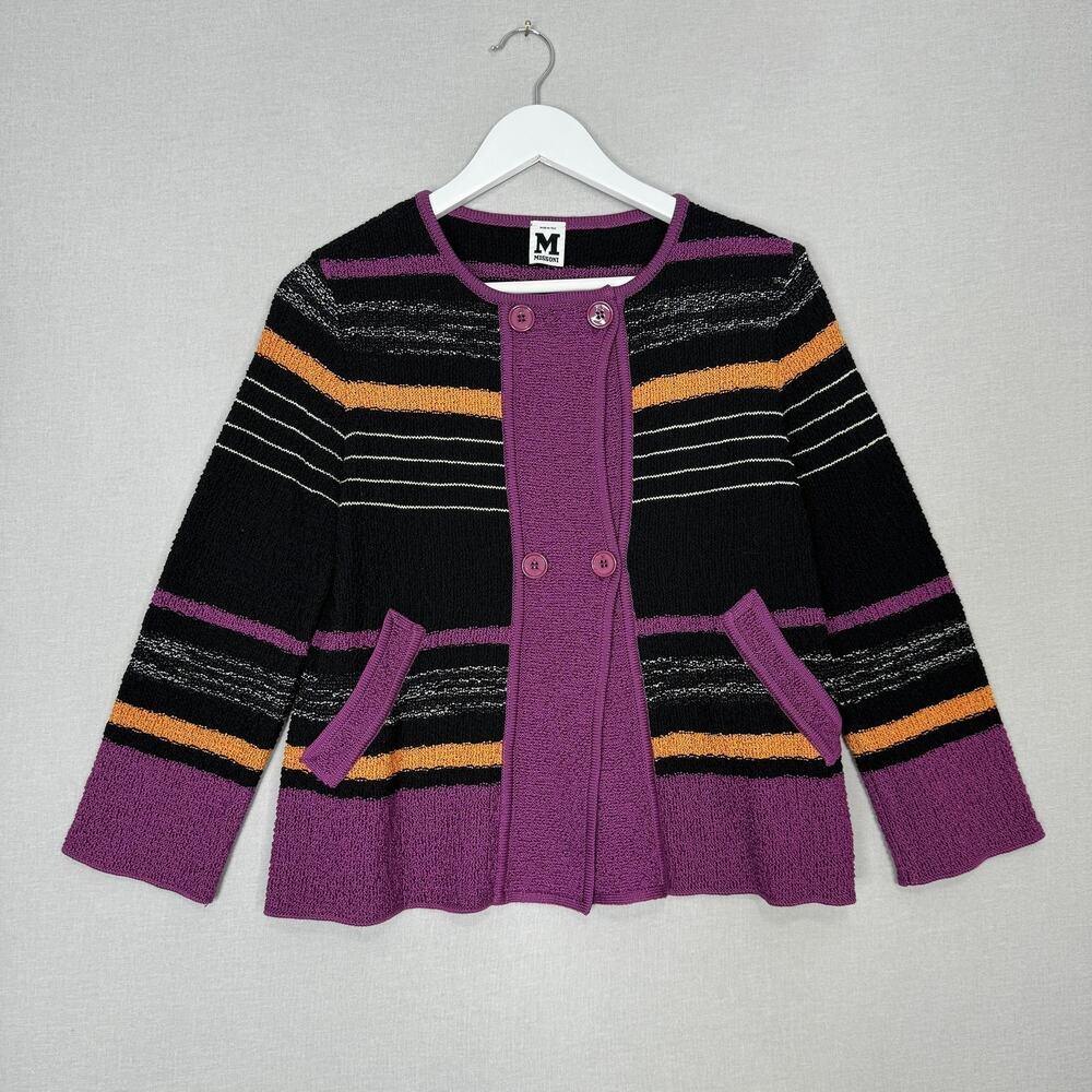 Missoni Sweater Womens 8 Black Purple Striped Cardigan Pockets Made in Italy